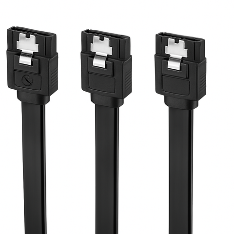 SABRENT SATA III Datenkabel (3 Stück, 51 cm) – gerade Stecker, mit Metallclip – Schwarz